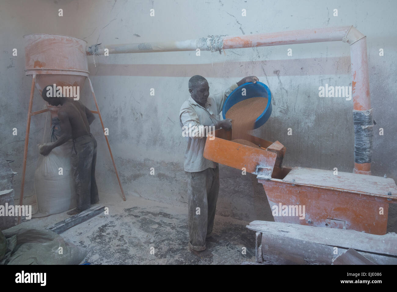 Inside a mill. masaka. Uganda. Stock Photo