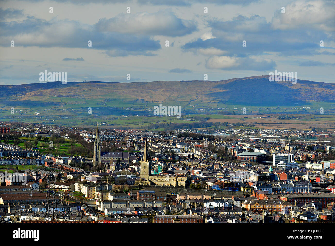 Londonderry, Derry, skyline and two cathedrals Stock Photo