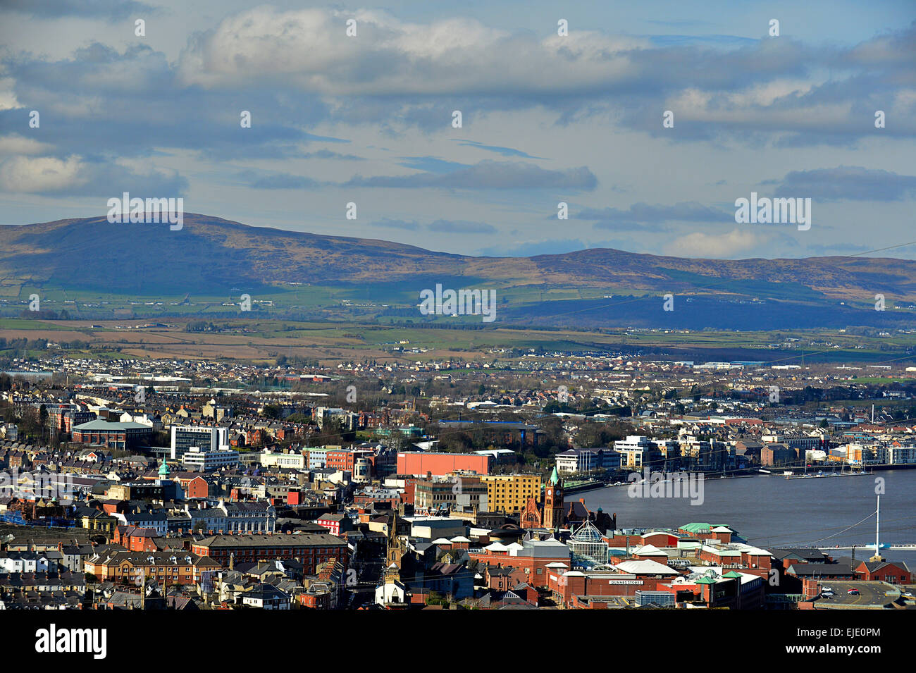 Londonderry, Derry, skyline and River Foyle Stock Photo