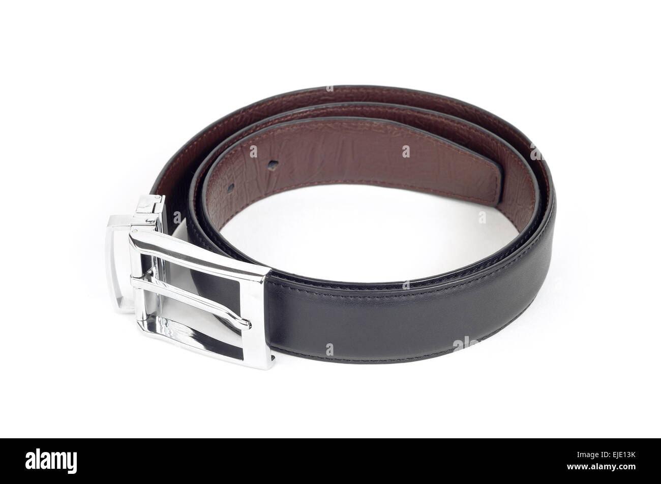 bilateral black and brown leather belt on white background Stock Photo