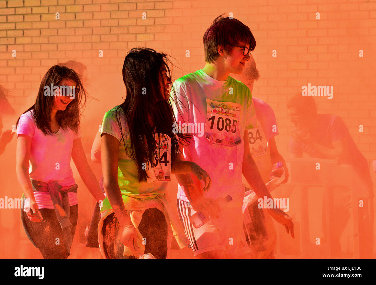 Charity Colour Run, Londonderry, Northern Ireland - 22 March 2015. Participants in the Children of the Crossfire Charity Colour Stock Photo