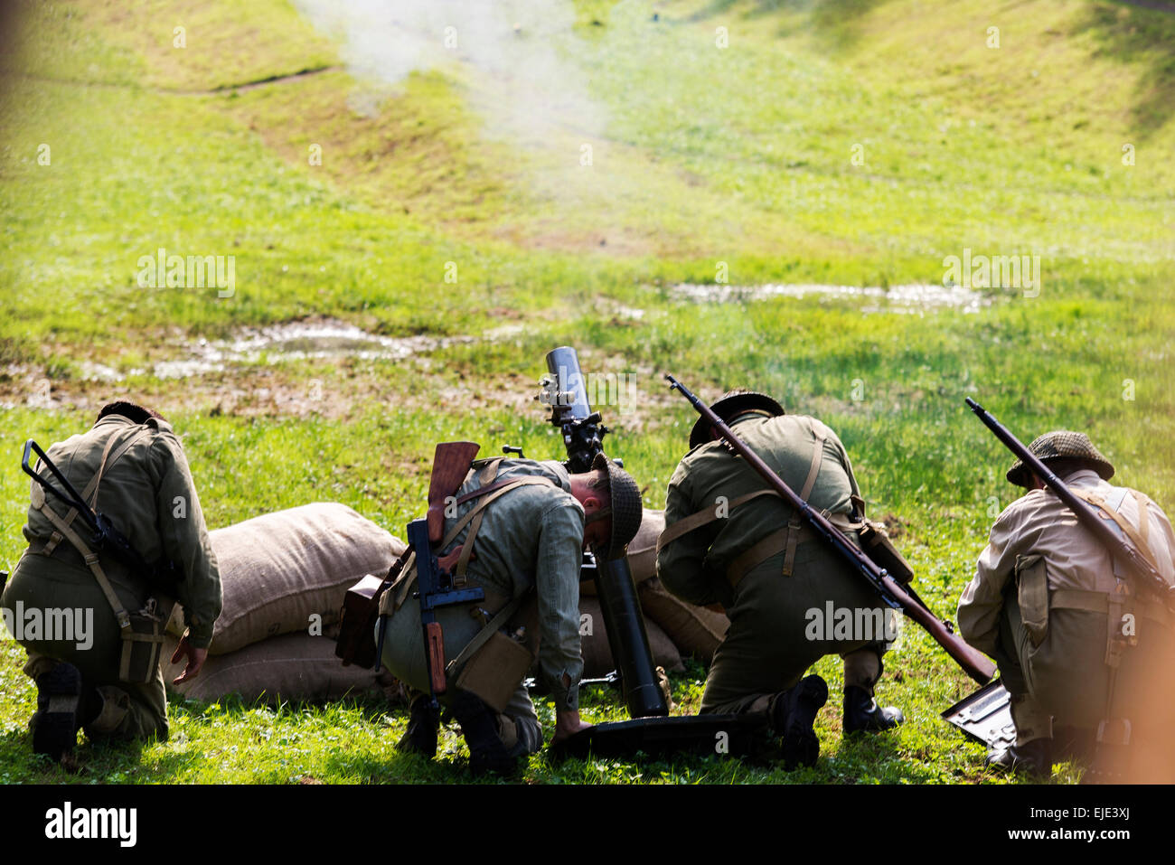 Wroclaw, Poland -September 20: battle of Monte Casino  during historical reenactment of WWII, September 20, 2014 in Wroclaw, Pol Stock Photo