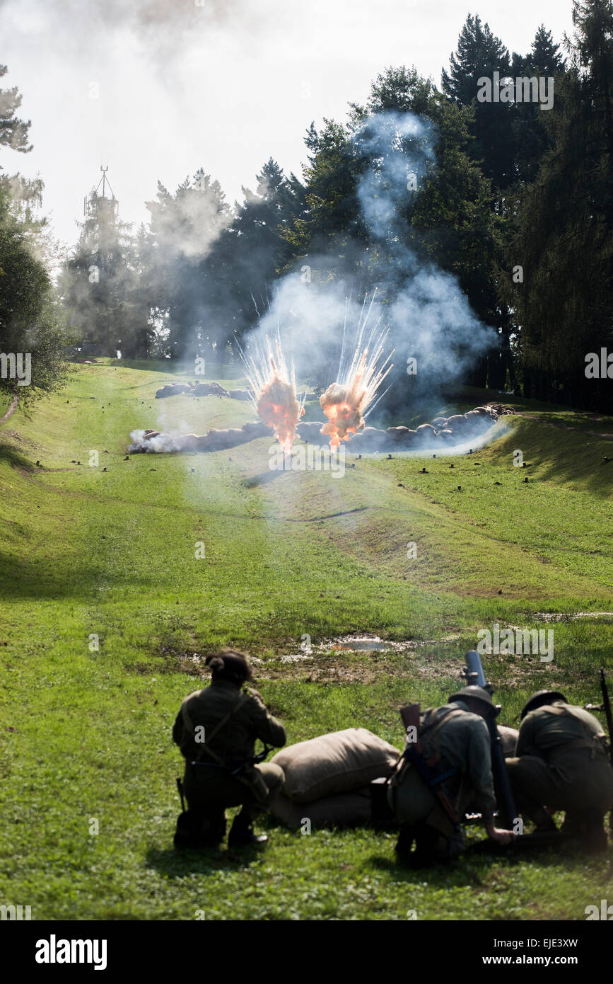 Wroclaw, Poland -September 20: battle of Monte Casino  during historical reenactment of WWII, September 20, 2014 in Wroclaw, Pol Stock Photo