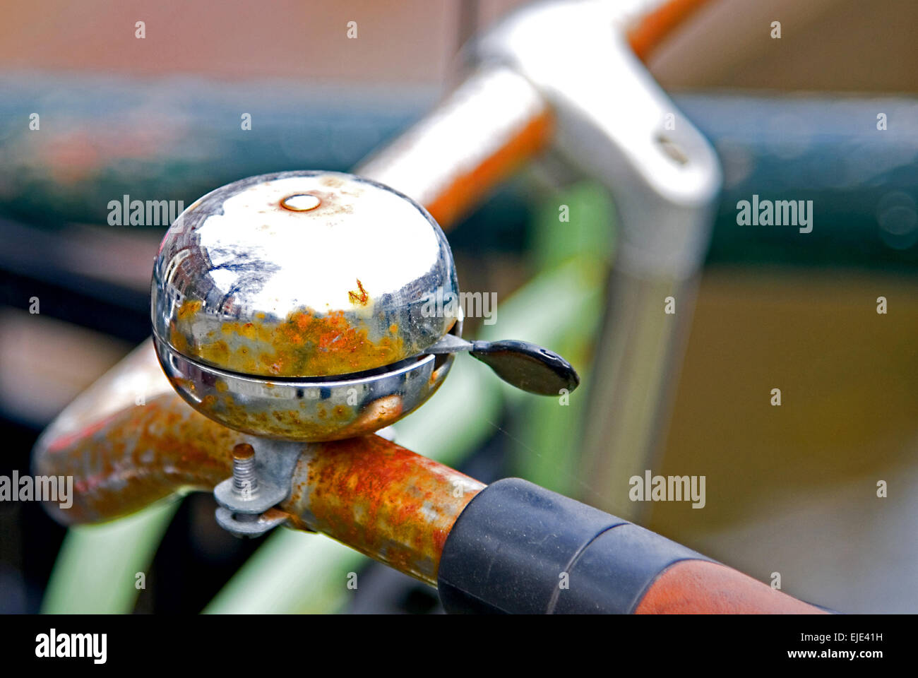 Abstract image of an old bell on a bicycle in Amsterdam, Netherlands Stock Photo
