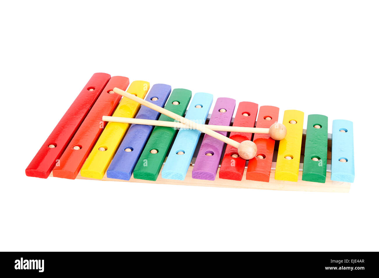 Colorful baby xylophone with two sticks isolated over white background