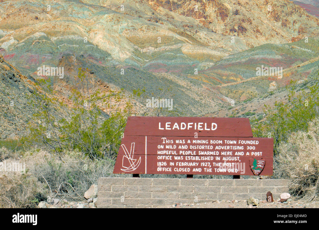 Sign denoting location of 'Leadville'  in Death Valley National Park. See description for more. Stock Photo