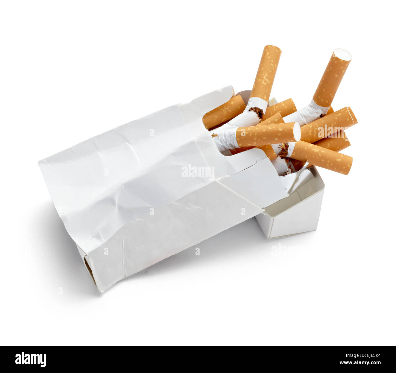 close up of a trashed box of cigarettes on white background with ...
