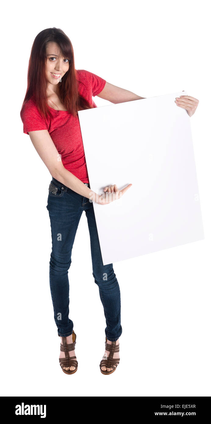 Pretty Woman Holding Cardboard with Copy Space Stock Photo