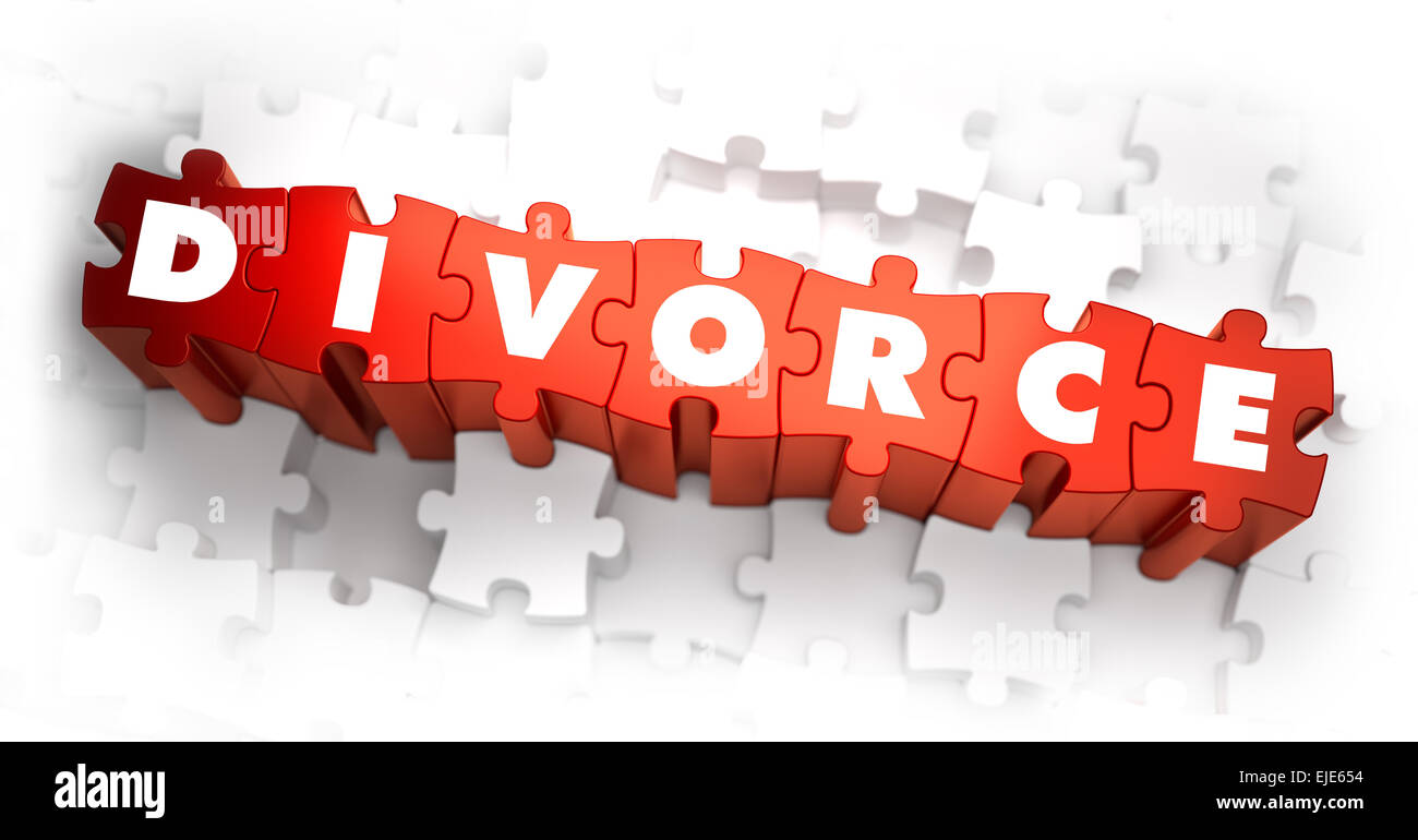 Divorce - White Word on Red Puzzles. 3D Render. Stock Photo
