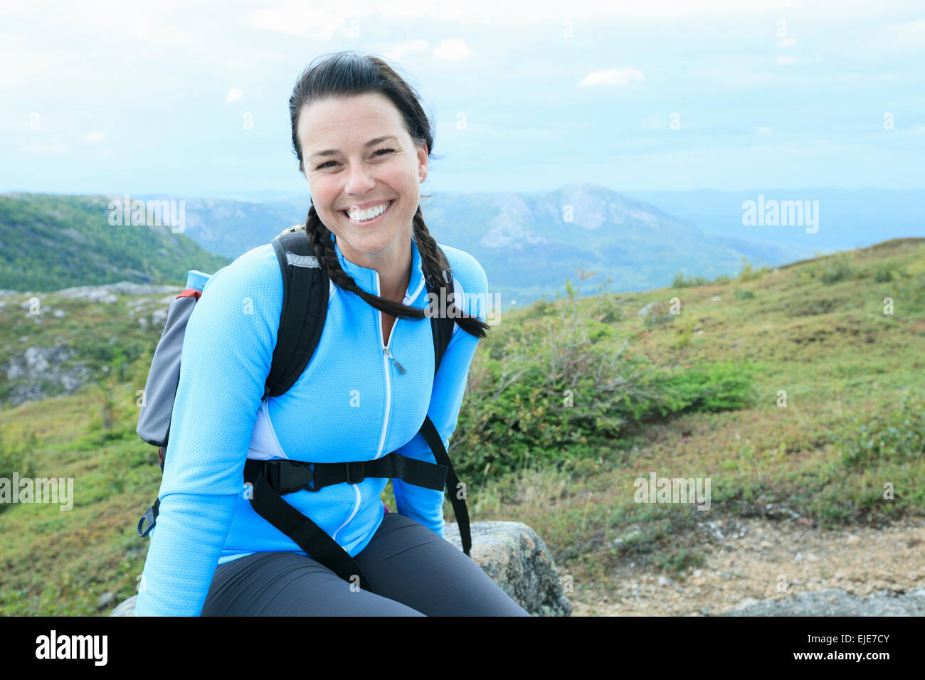 Female hiker with backpack Stock Photo