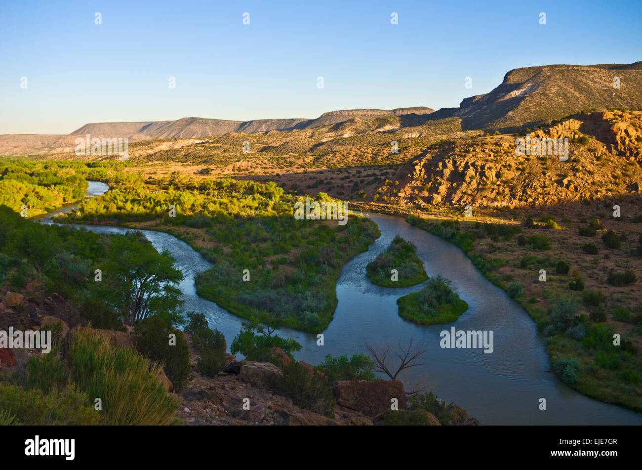 The Chama river near Abiquiu, New Mexico.  This area Georgia O'Keeffe painted. Stock Photo