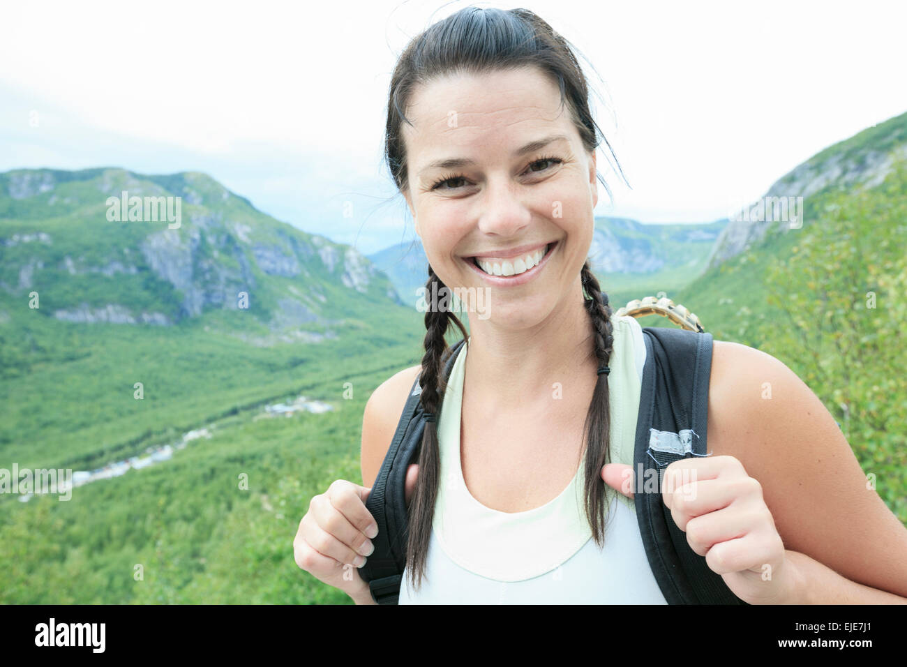 Female hiker with backpack Stock Photo