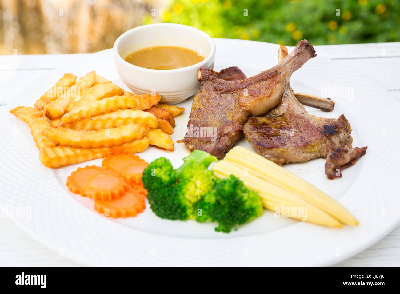 Gourmet Main Entree Course Grilled Lamb steak Stock Photo Alamy