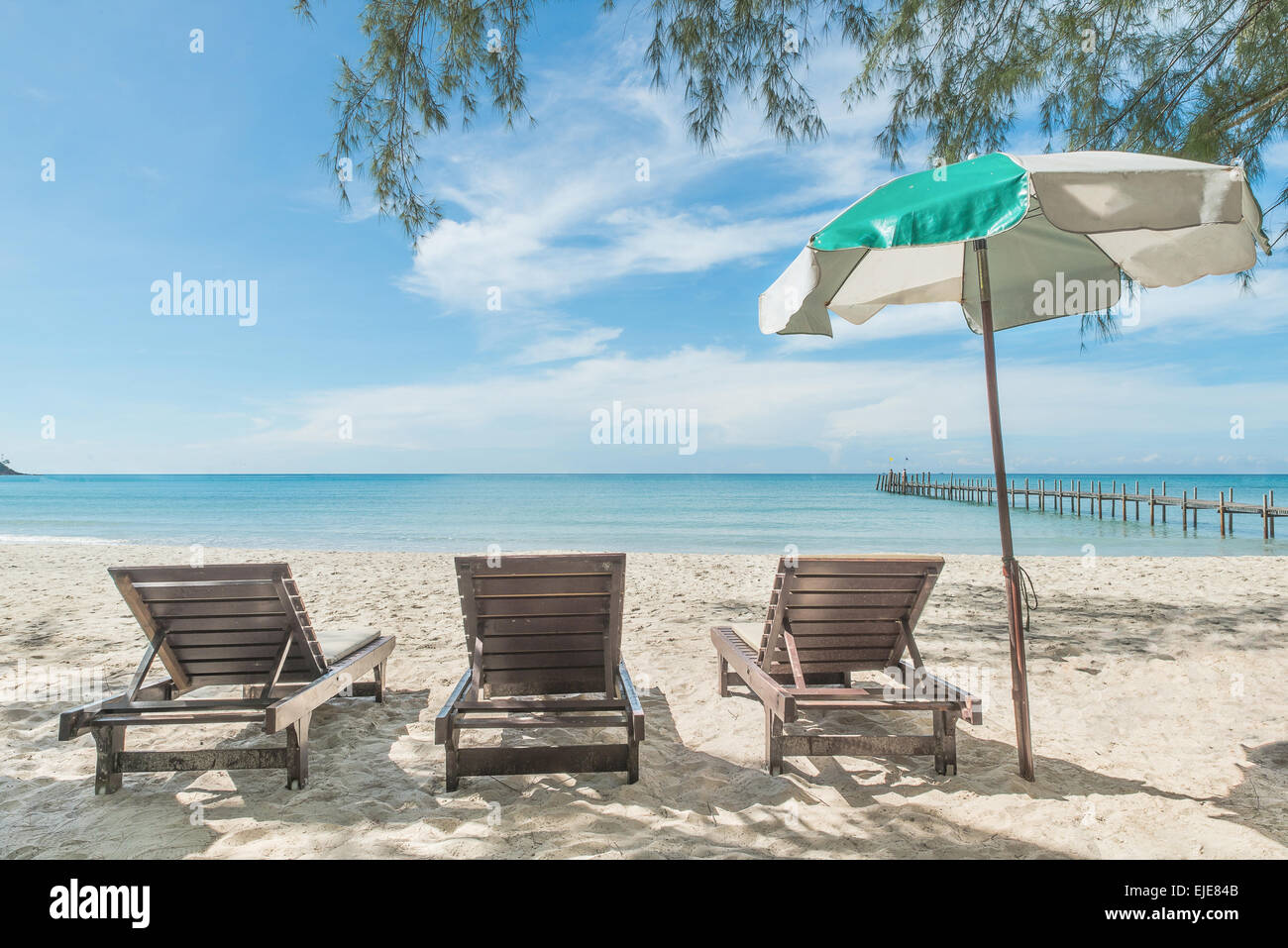 Summer, Travel, Vacation and Holiday concept - Beach chair on the beach in sunny day , Phuket Thailand Stock Photo