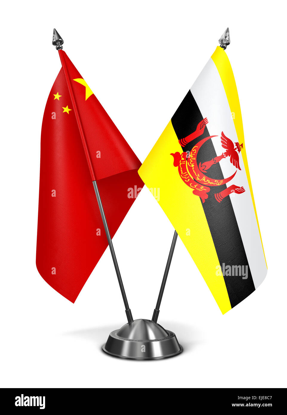 China and Brunei - Miniature Flags Isolated on White Background. Stock Photo