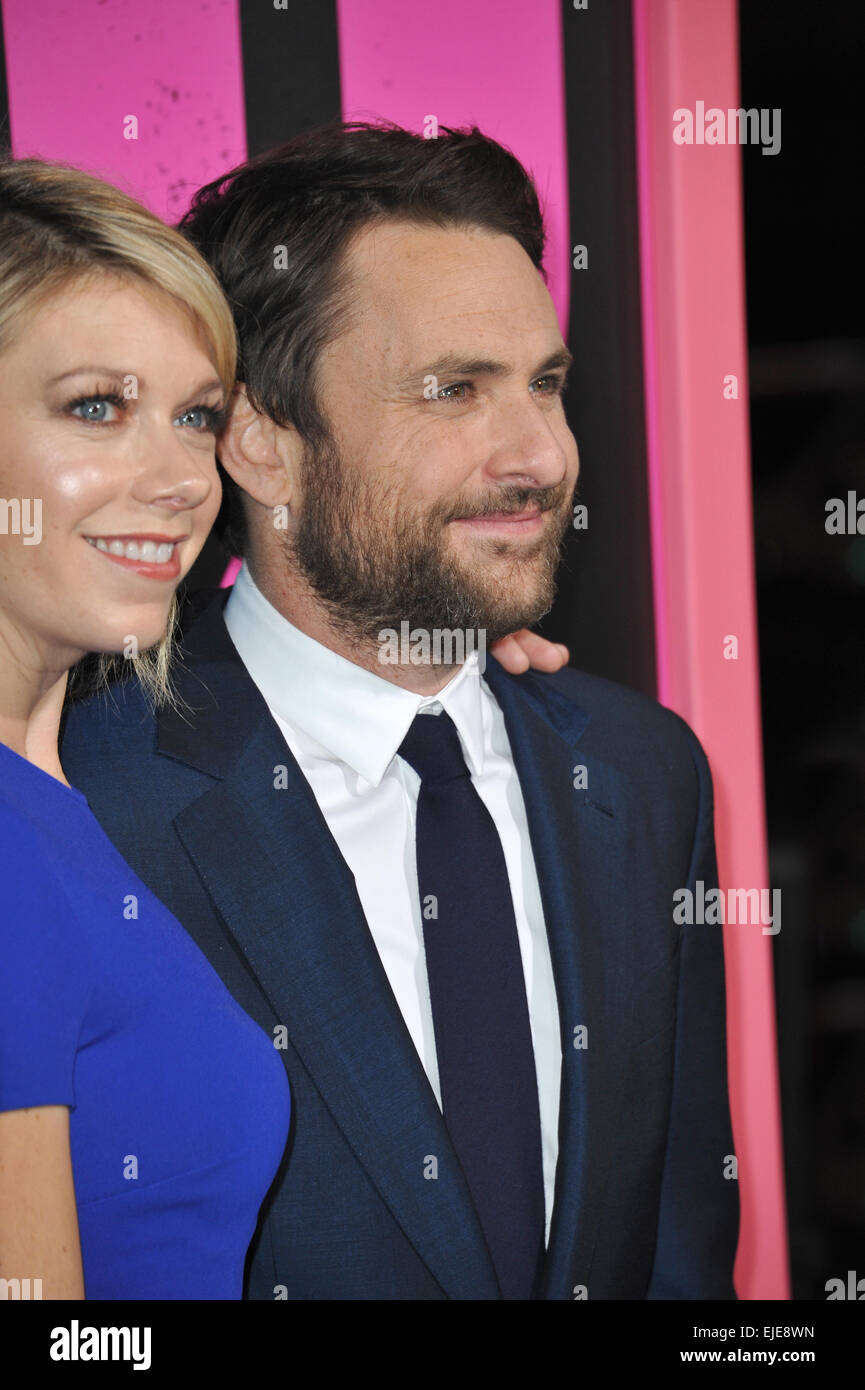 Cast member Charlie Day, the voice of Luigi and his wife, actress Mary  Elizabeth Ellis attend