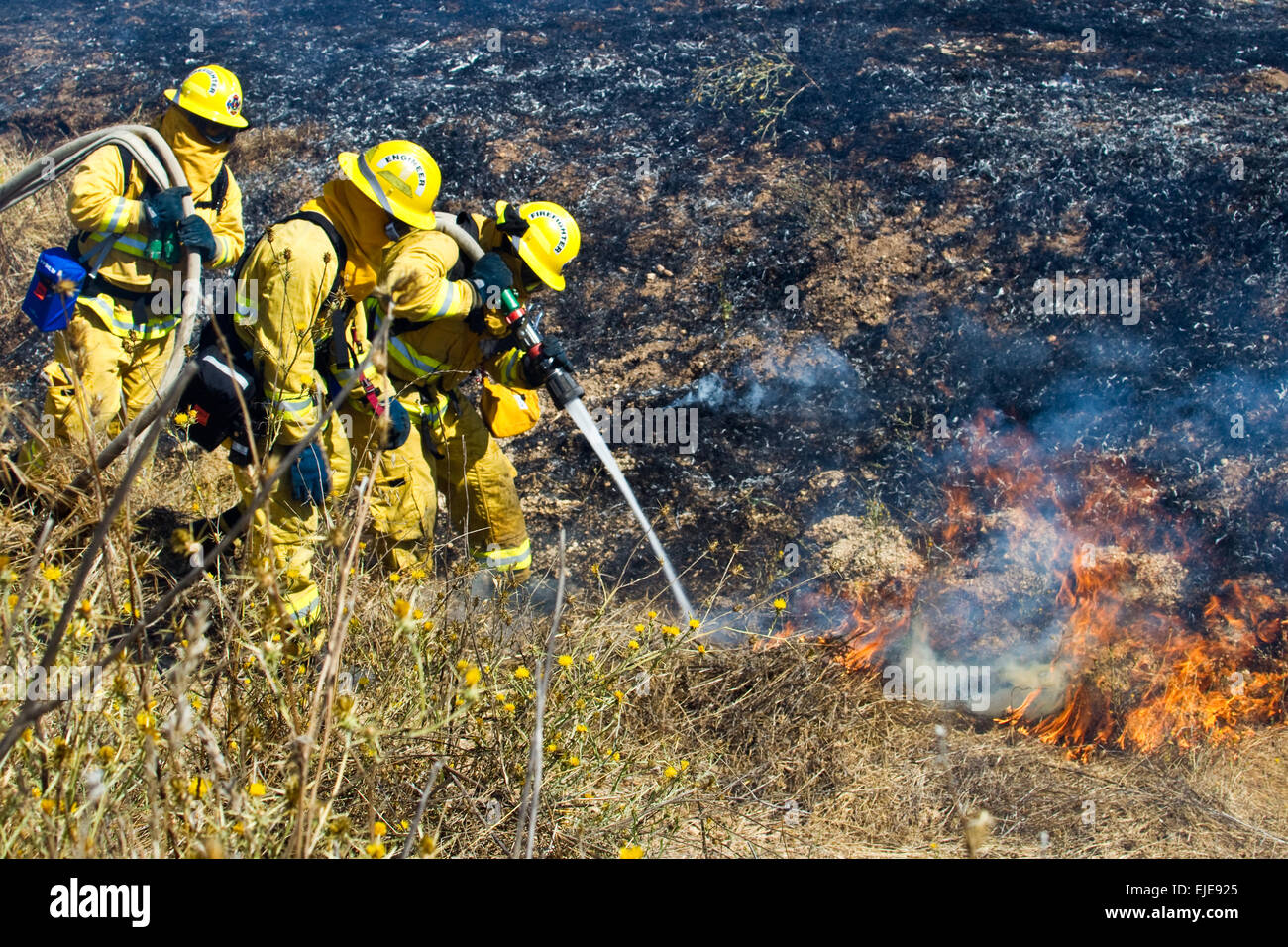 Firefighter Fighting Fire Stock Photo - Alamy