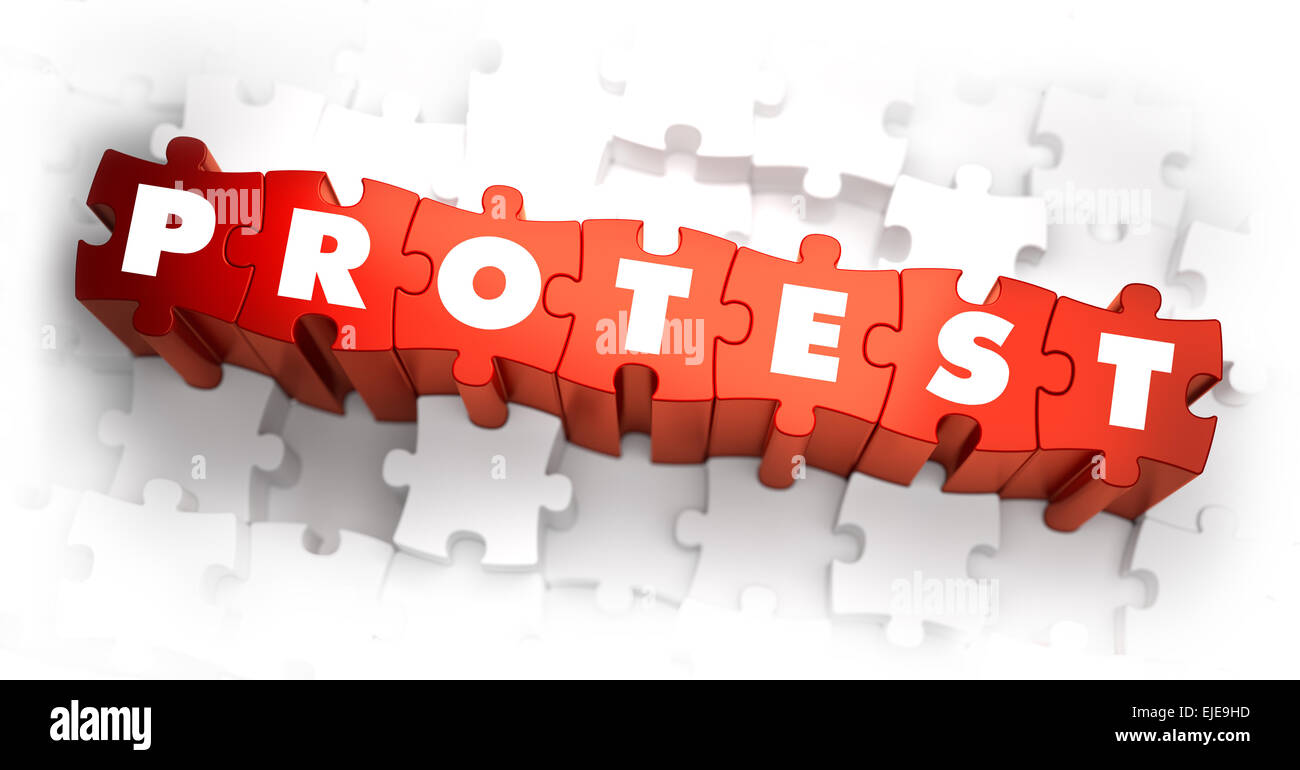 Protest - Word on Red Puzzles. 3D Render. Stock Photo