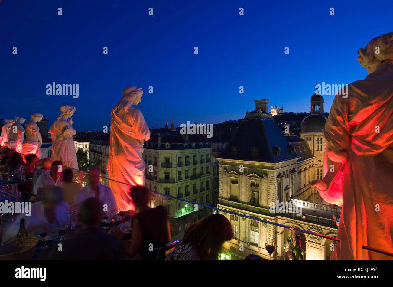 STATUES OF MUSES PERISTYLE CAFE  MEZZANINE LEVEL NOUVEL OPERA HOUSE (©CHENAVARD & POLLET 1831) LYON RHONE ALPES FRANCE Stock Photo