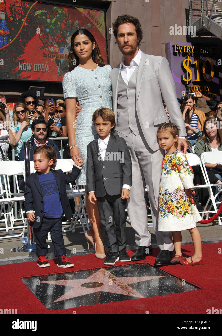 LOS ANGELES, CA - NOVEMBER 17, 2014: Actor Matthew McConaughey & wife Camilla Alves & children on Hollywood Boulevard where he was honored with the 2,534th star on the Hollywood Walk of Fame. Stock Photo