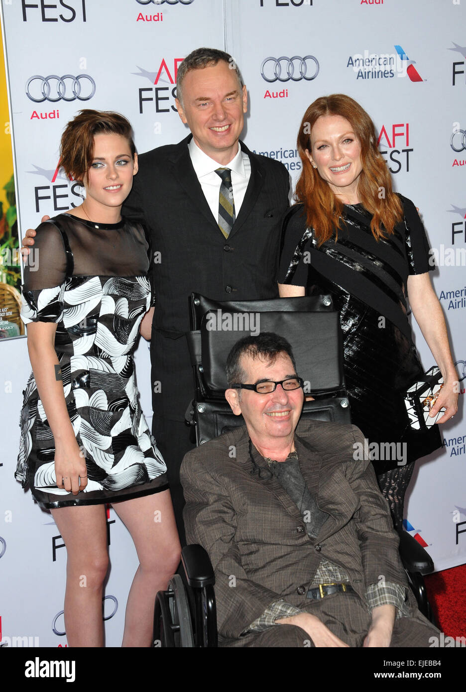 LOS ANGELES, CA - NOVEMBER 12, 2014: Kristen Stewart & Julianne Moore with directors Wash Westmoreland & Richard Glatzer (front) at the premiere of their movie 'Still Alice' as part of the AFI FEST 2014 at the Dolby Theatre, Hollywood. Stock Photo