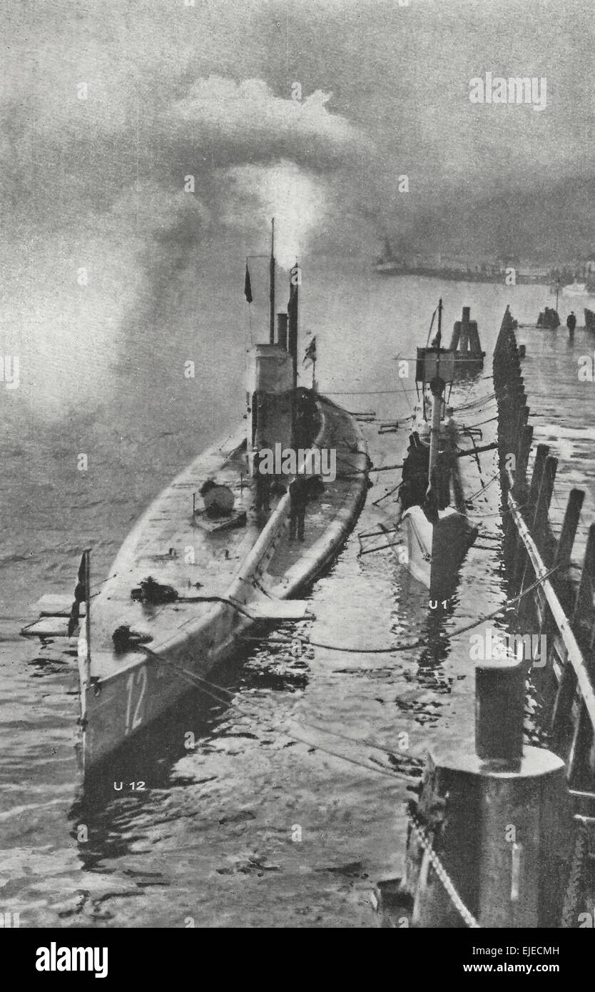 The German Submarines U-1 and U-12, circa 1914 Stock Photo