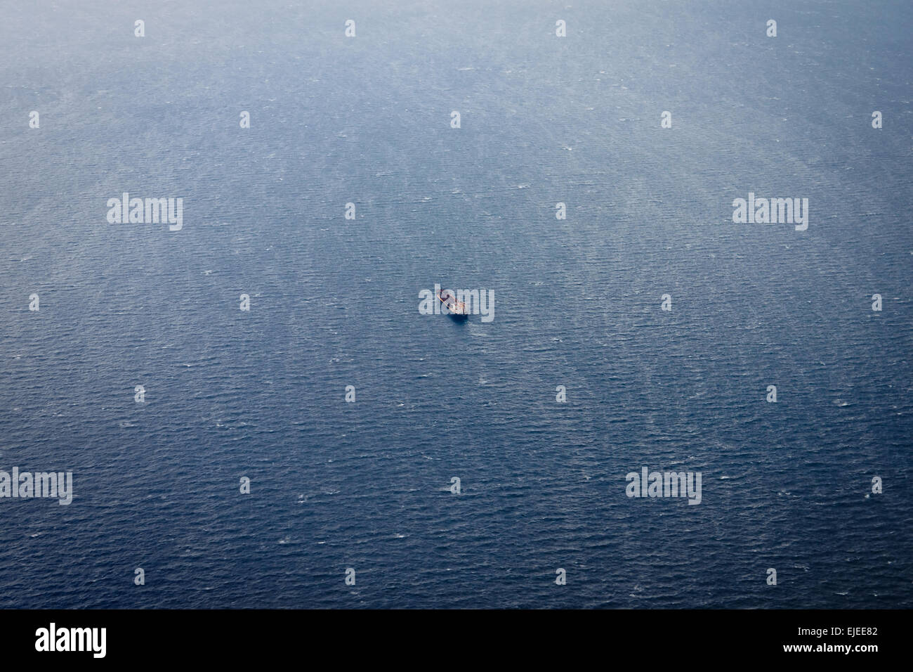 Aerial side view of oil tanker ship on open sea Stock Photo