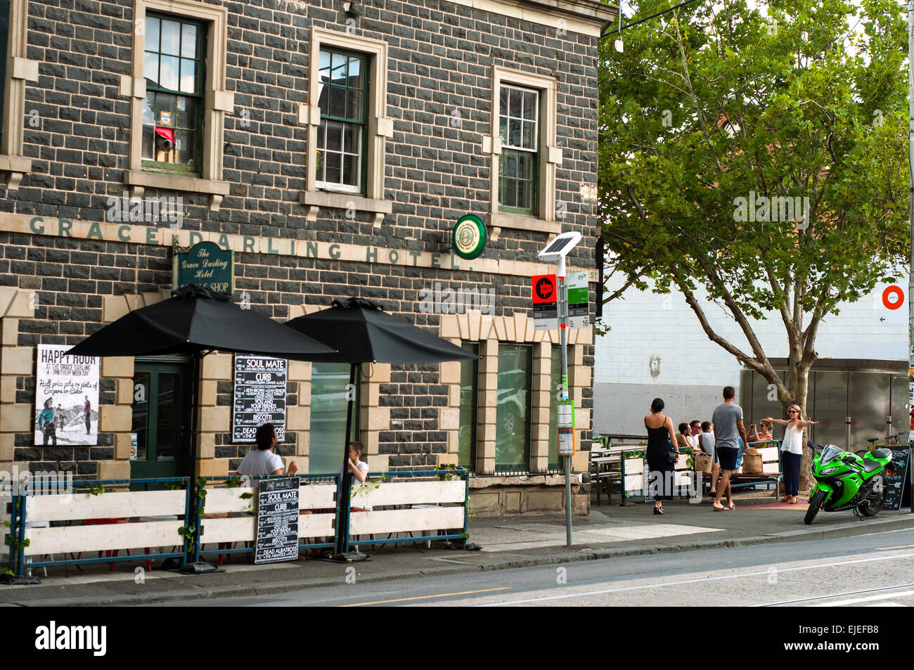 Street scene with blue stone period hotel, Collingwood, Victoria, Australia Stock Photo