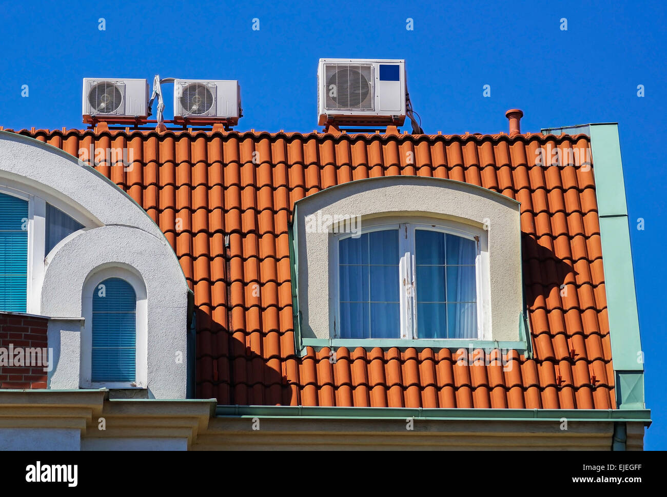 Air conditioners on the top of a building Stock Photo Alamy