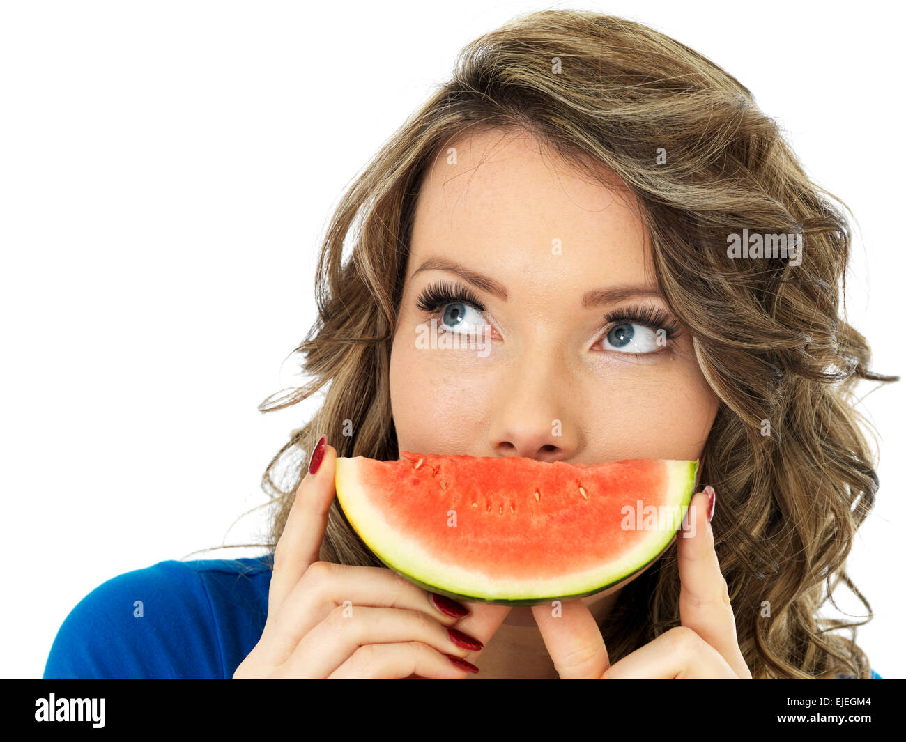 Healthy Fit Young Woman Holding A Fresh Ripe Refreshing Sliced ...