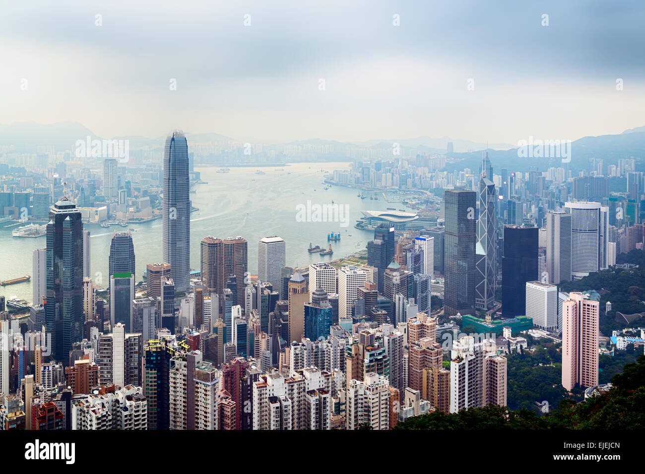 Hong Kong skyline view from the Victoria Peak. Stock Photo