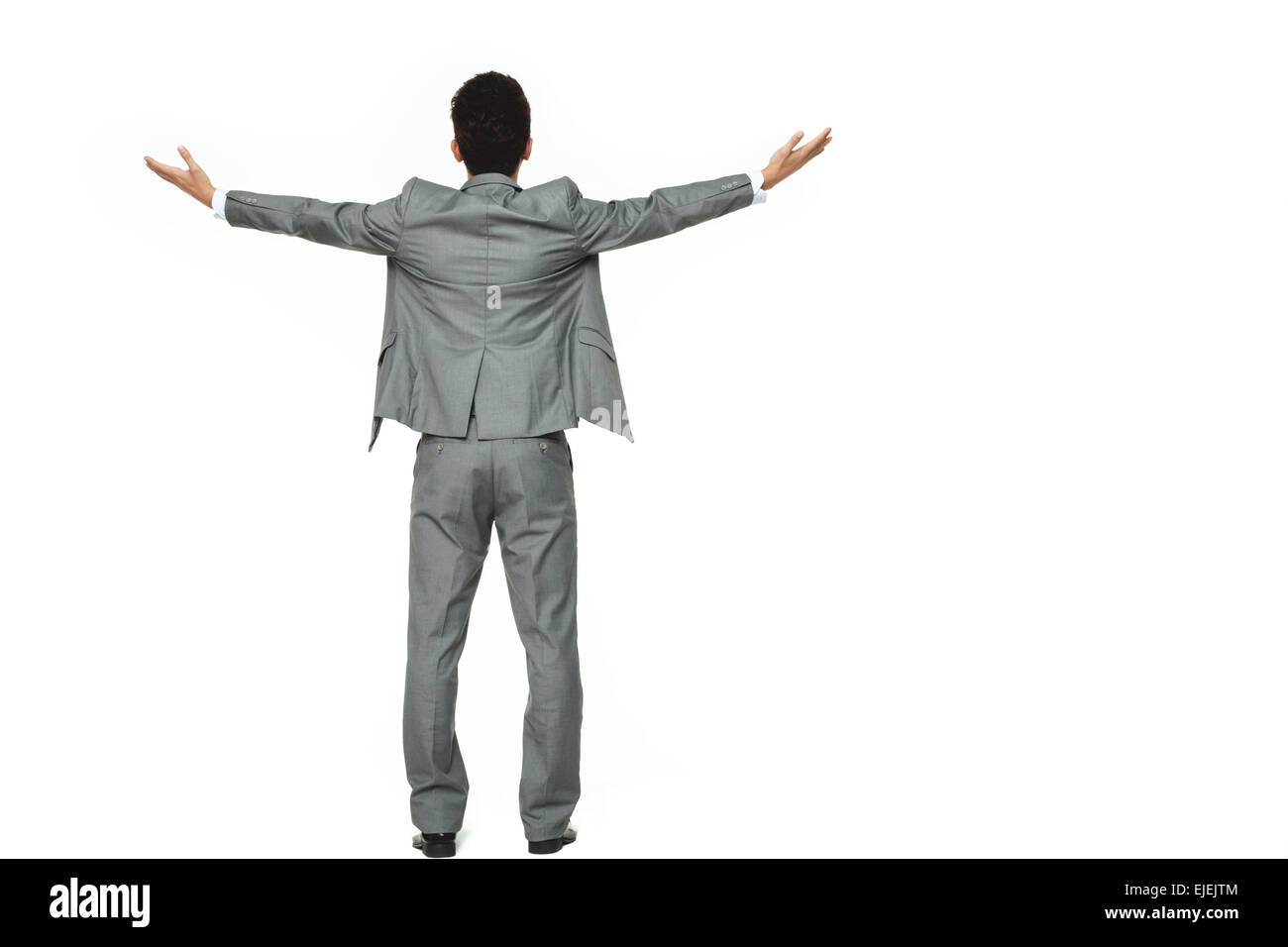 Black man arms outstretched suit hires stock photography and images