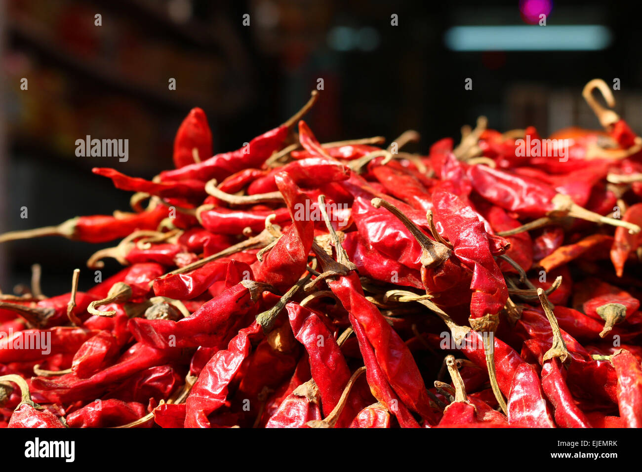 Dried red chilli's at Jodhpur market India Stock Photo