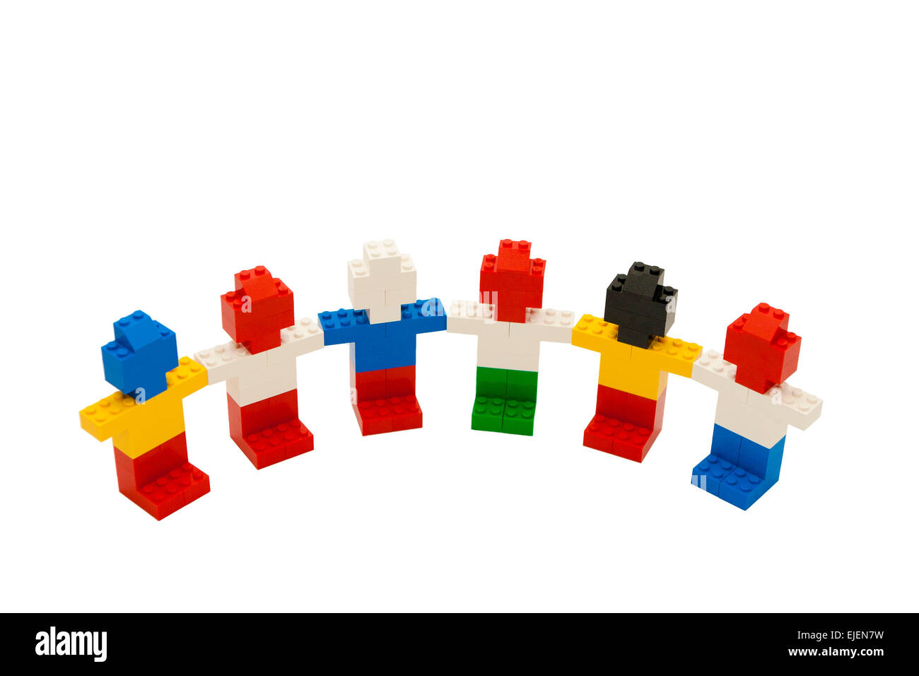 Lego toys - six colorful little people on a background Stock Photo