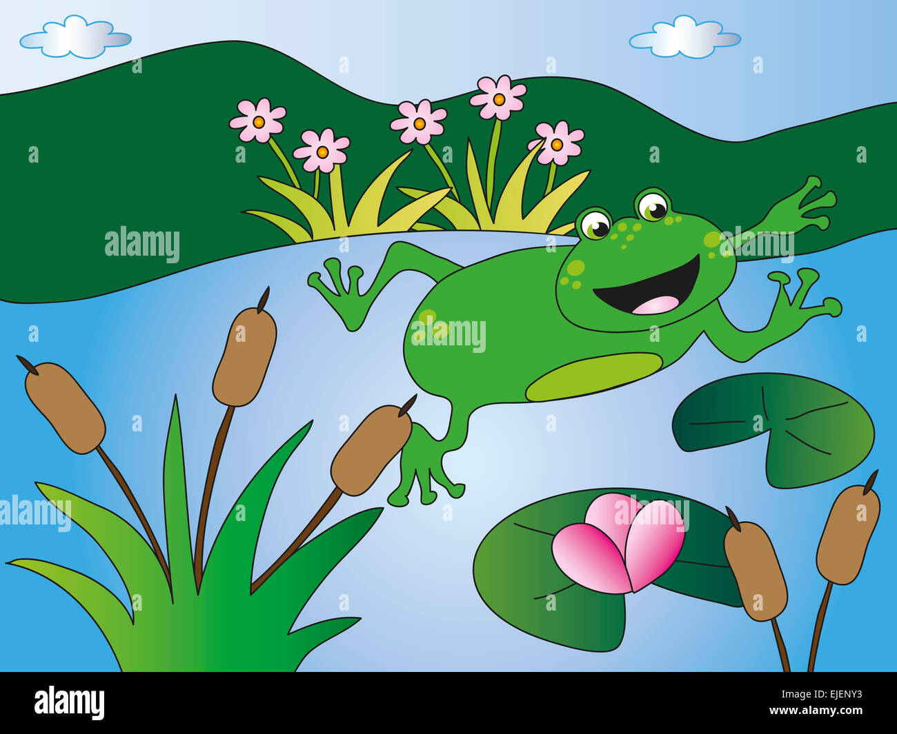 illustration of frog in a pond Stock Photo - Alamy