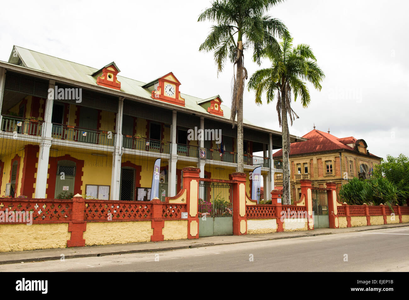 Colonial French architecture, Saint-Laurent-du-Maroni, French Guiana Stock Photo