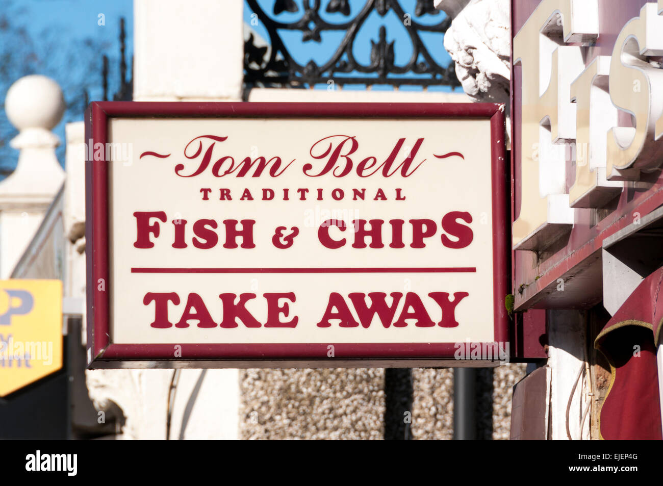 Traditional Fish & Chips sign in South London. Stock Photo