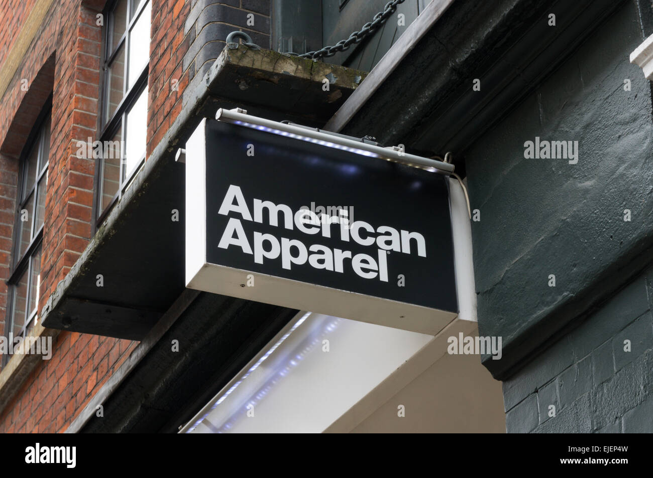 American Apparel sign on shop in Covent Garden, London. Stock Photo