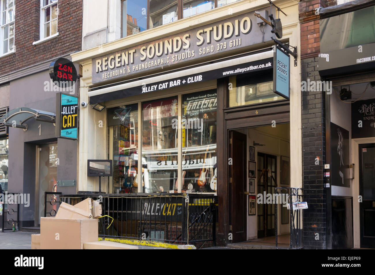 Regent Sounds Studio and Alley Cat Bar & Club in Denmark Street in the West End of Central London. Stock Photo