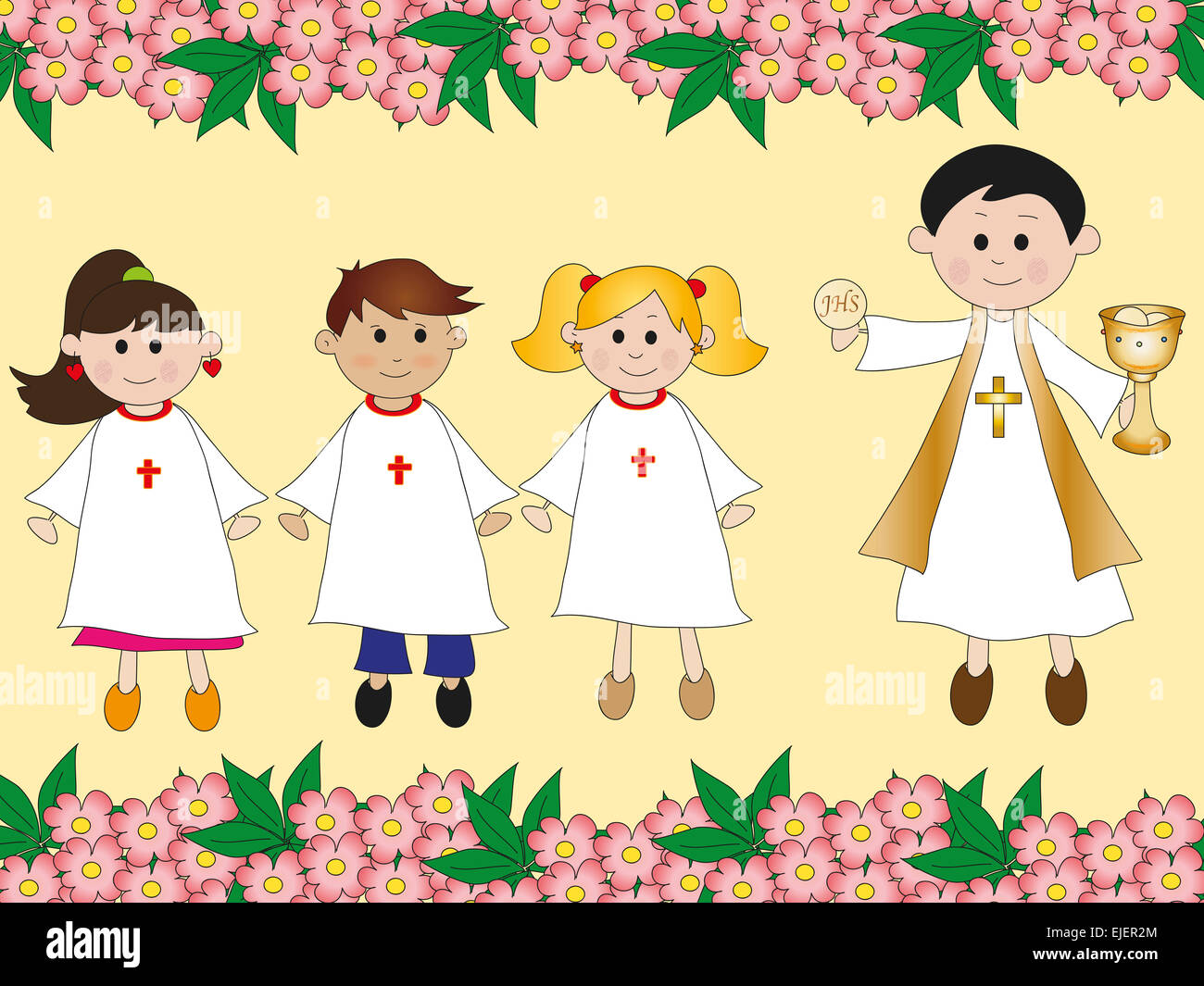 illustration for first communion with priest Stock Photo