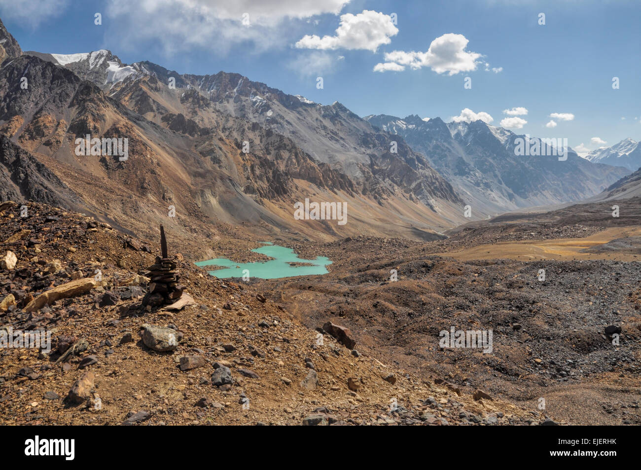 Scenic rocky valley in Pamir mountains in Tajikistan Stock Photo