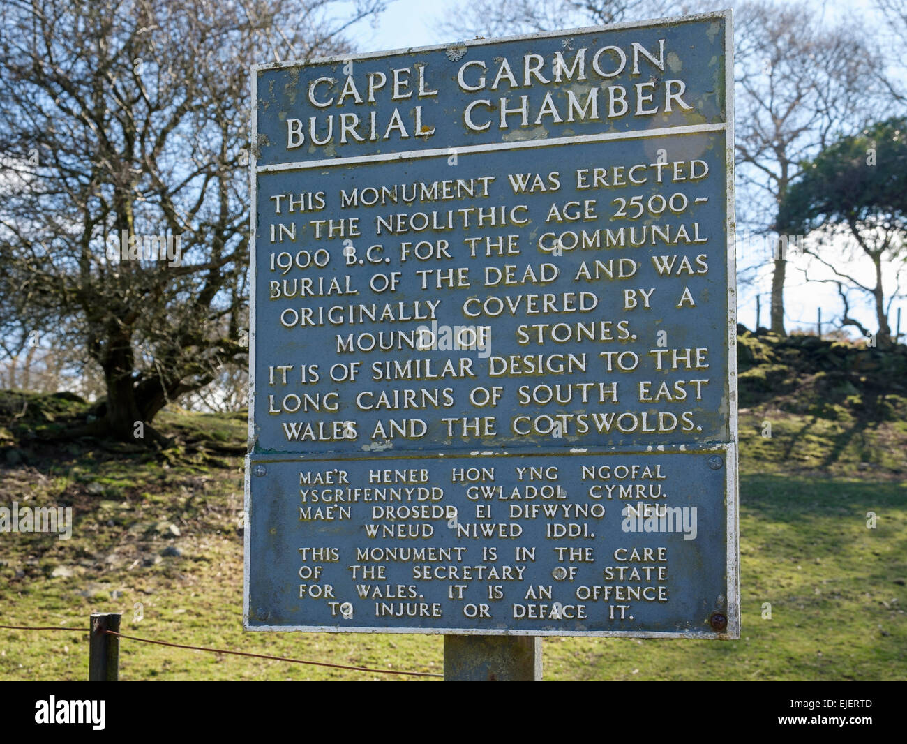 Sign for Capel Garmon Neolithic burial chamber from 2500 1900 B.C
