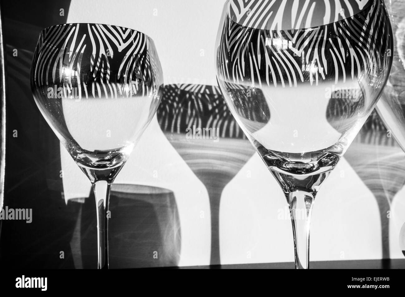 Wine Glasses And Their Shadows Stock Photo