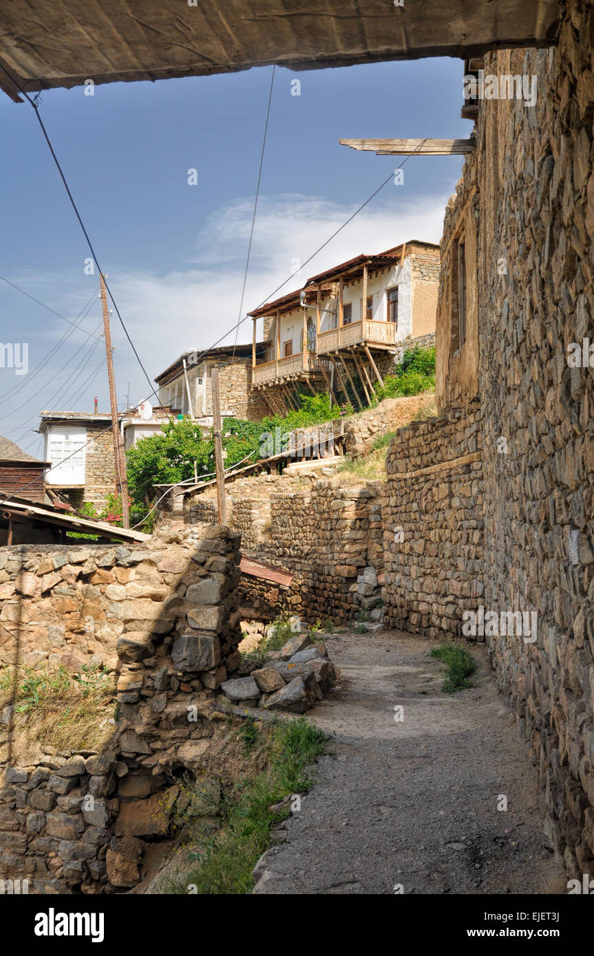 Old narrow street in armenian town Meghri Stock Photo