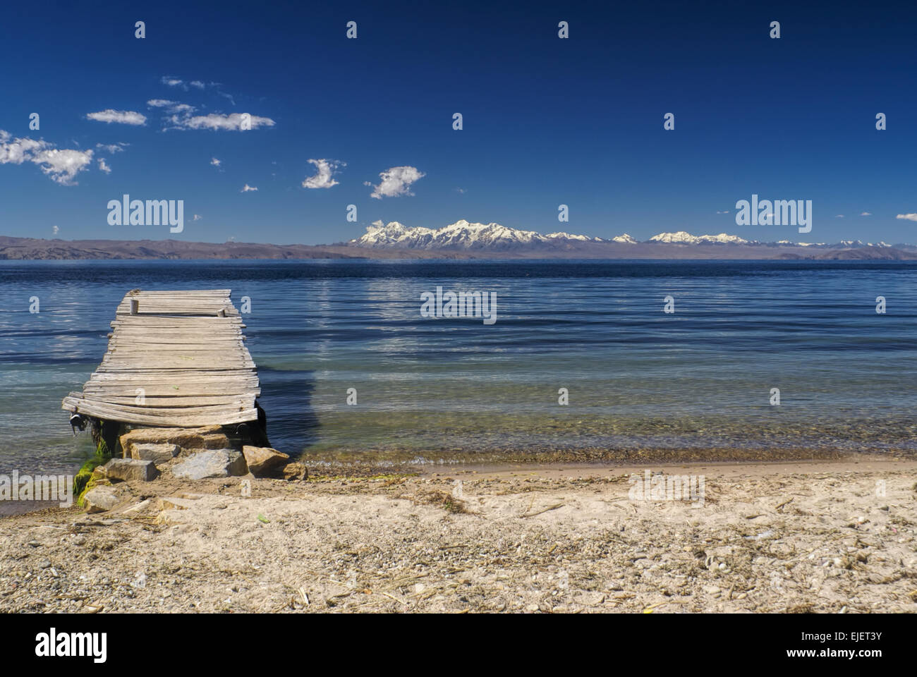 Old pier on the coast of Isla del Sol, island on lake Titicaca in Bolivia Stock Photo