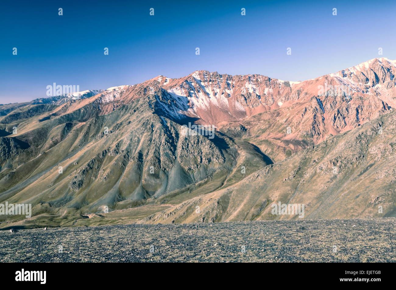 Scenic arid mountainous landscape in Kyrgyzstan Stock Photo