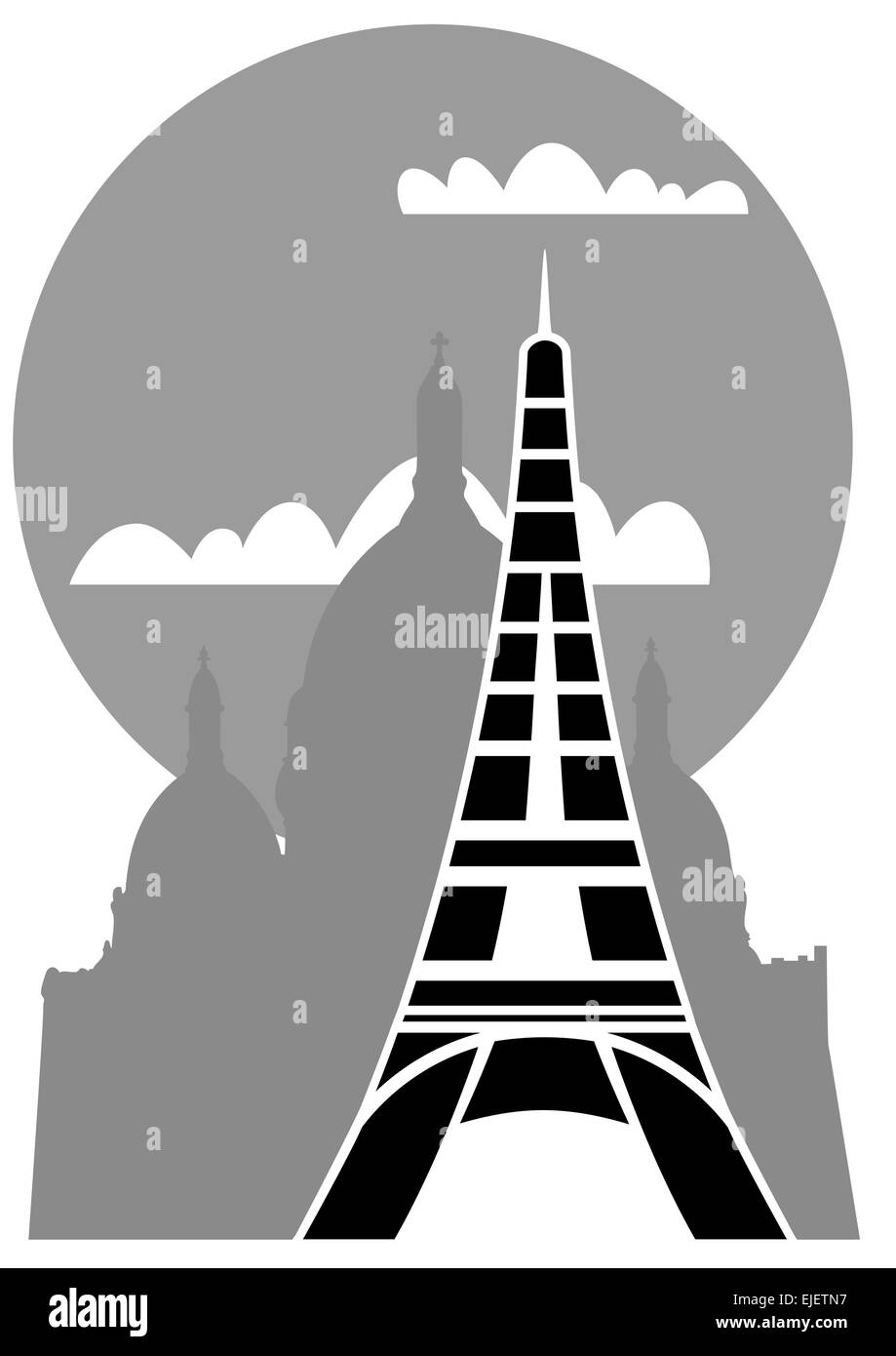 Illustration of the Eiffel Tower with Sacre Coeur in background - vector Stock Vector