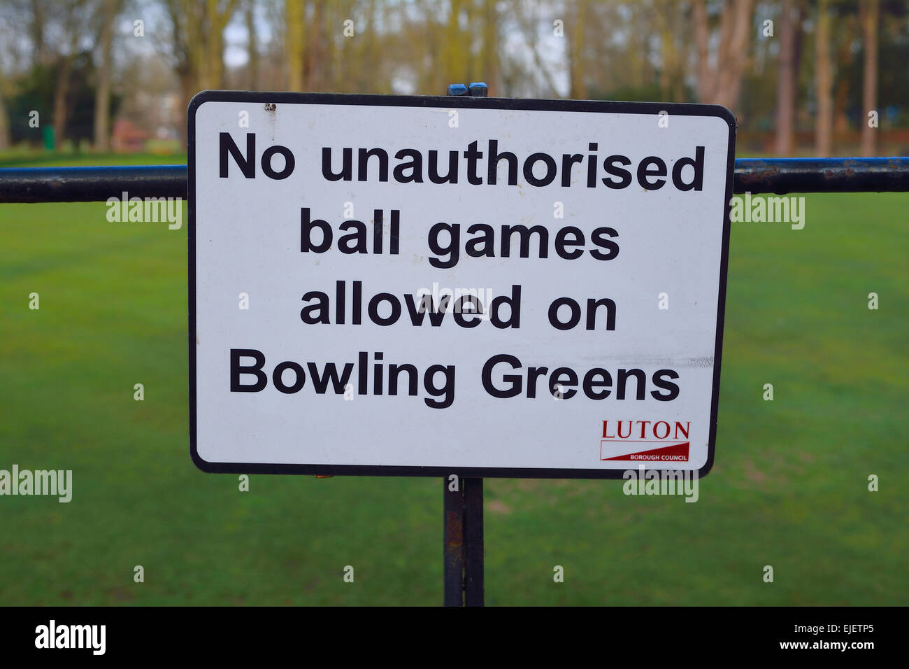 No Ball Games on Bowling Greens, Sign Stock Photo