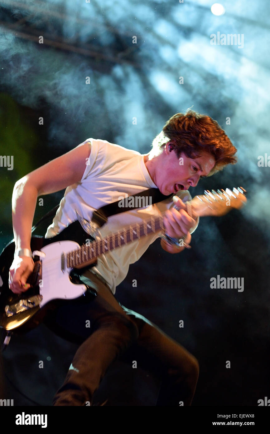 BARCELONA - MAY 23: The Vamps (British pop rock band) at Primavera Pop Festival by Los 40 Principales. Stock Photo