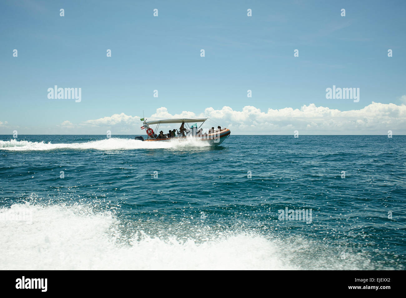speed boat carrying tourist on a sunny day  in Morro Sao Paulo ,Bahia State, Brazil Stock Photo